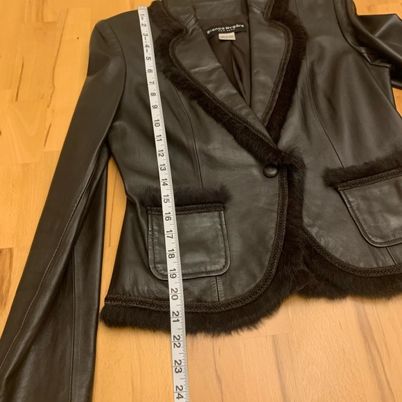 Bianca Nygard genuine leather with genuine fur trim one button blazer brown 6 - Picture 9 of 15